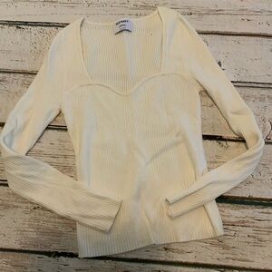 Old Navy Fitted Ribbed Knit Sweater Top Sweetheart Neckline Cream Ivory XS P